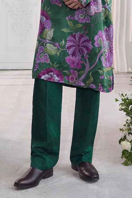 Buy_Mahima Mahajan_Green Linen, Satin Aasif Fanah Print Kurta And Trouser Set _Online_at_Aza_Fashions