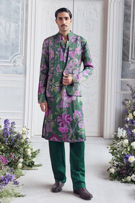 Mahima Mahajan Mehtab Fanah Print Hand Embroidered Bundi Kurta Set 