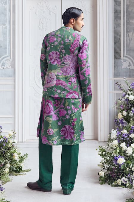 Mahima Mahajan Mehtab Fanah Print Hand Embroidered Bundi Kurta Set 