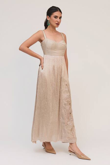 Ruchi Marodia_Gray Silk, Cotton, Organza Embroidery Lotus Corset Inspired Kurta And Pant Set _Online_at_Aza_Fashions