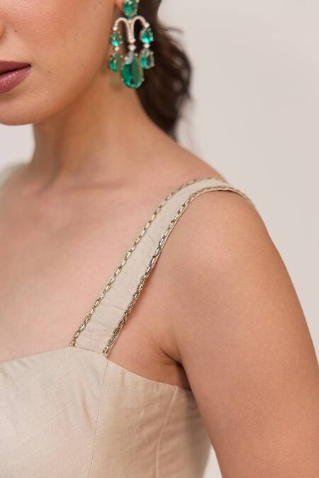 Shop_Ruchi Marodia_Gray Silk, Cotton, Organza Embroidery Lotus Corset Inspired Kurta And Pant Set _Online_at_Aza_Fashions