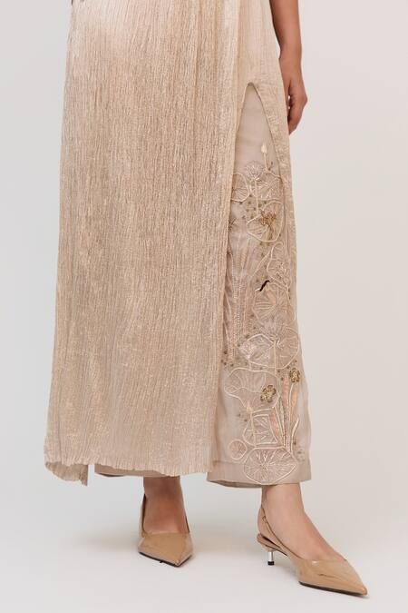 Ruchi Marodia_Gray Silk, Cotton, Organza Embroidery Lotus Corset Inspired Kurta And Pant Set _at_Aza_Fashions