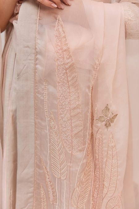 Buy_Ruchi Marodia_Gray Tussar, Organza Embroidery, Metallic Lotus Bloom Anarkali Churidar Set 