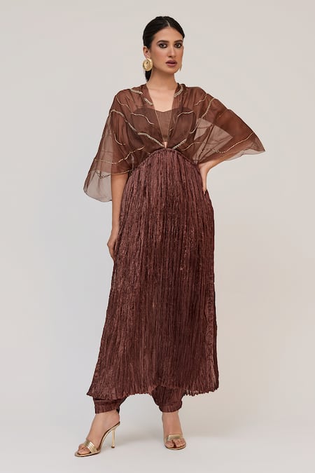 Ruchi Marodia Tree Trunk Embroidered Crushed Silk Kurta Set 