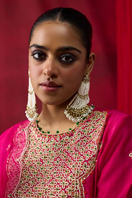 Shikha Mehta_Pink Chanderi , , Chanderi, Organza Embroidery, Ravneet Kurta Set _at_Aza_Fashions