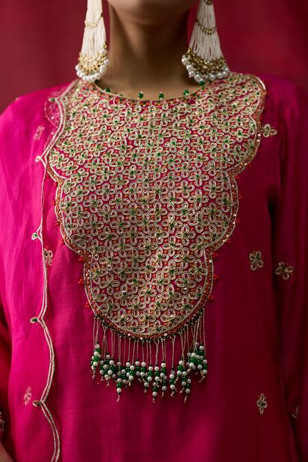 Shop_Shikha Mehta_Pink Chanderi , , Chanderi, Organza Embroidery, Ravneet Kurta Set 