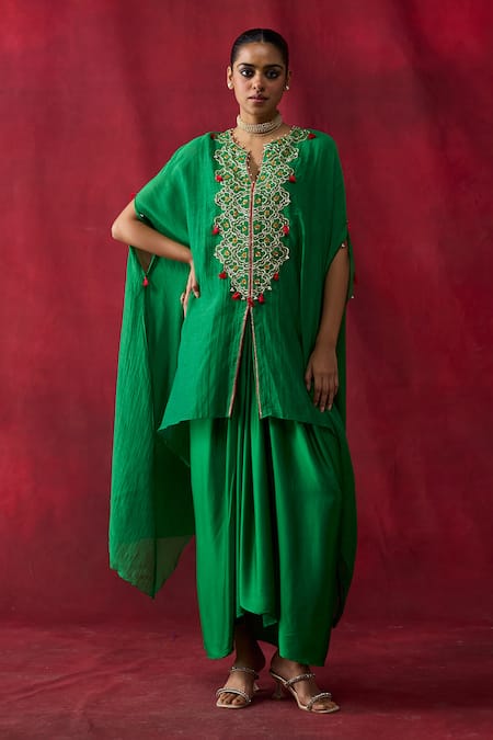 Shikha Mehta Grisha Embroidered Cape Top With Skirt 