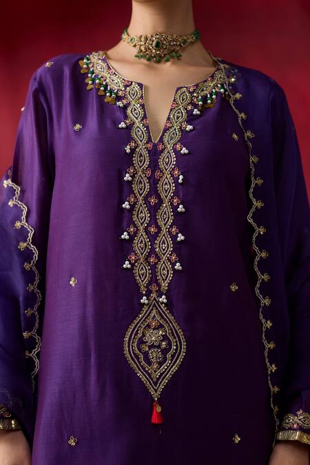 Buy_Shikha Mehta_Purple Chanderi , Organza Embroidery, Beads, Sequins, Swara Kurta Set 
