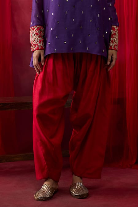 Shikha Mehta_Purple Chanderi , Embroidery, Zari Split Pranaya Top With Salwar _Online_at_Aza_Fashions