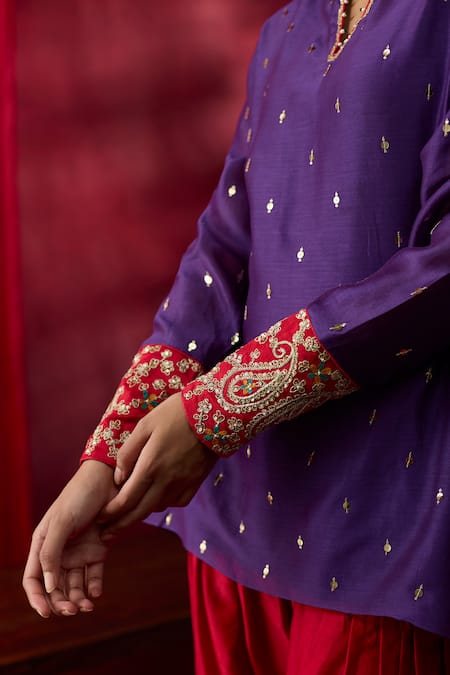 Shikha Mehta_Purple Chanderi , Embroidery, Zari Split Pranaya Top With Salwar _at_Aza_Fashions