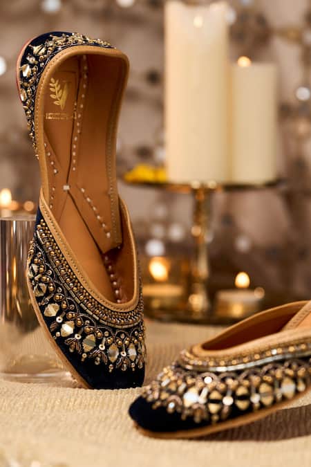 House Of Vian_Navy Falak Blue Embellished Juttis _Online_at_Aza_Fashions