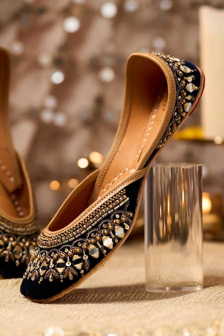 Buy_House Of Vian_Navy Falak Blue Embellished Juttis _Online_at_Aza_Fashions