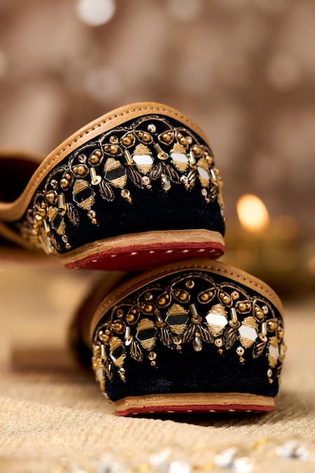 Shop_House Of Vian_Navy Falak Blue Embellished Juttis _Online_at_Aza_Fashions