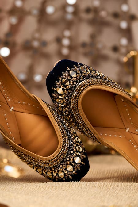 House Of Vian_Navy Falak Blue Embellished Juttis _at_Aza_Fashions