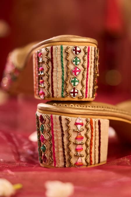 House Of Vian_Multi Color Embroidery, Mirrors, Beads, Metallic Thread Suhani Mule Heels _Online_at_Aza_Fashions