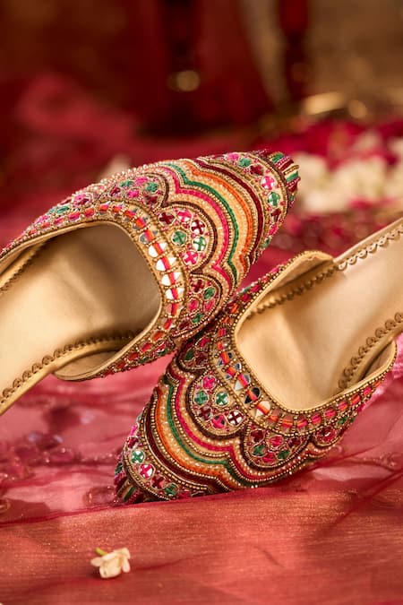 Buy_House Of Vian_Multi Color Embroidery, Mirrors, Beads, Metallic Thread Suhani Mule Heels _Online_at_Aza_Fashions