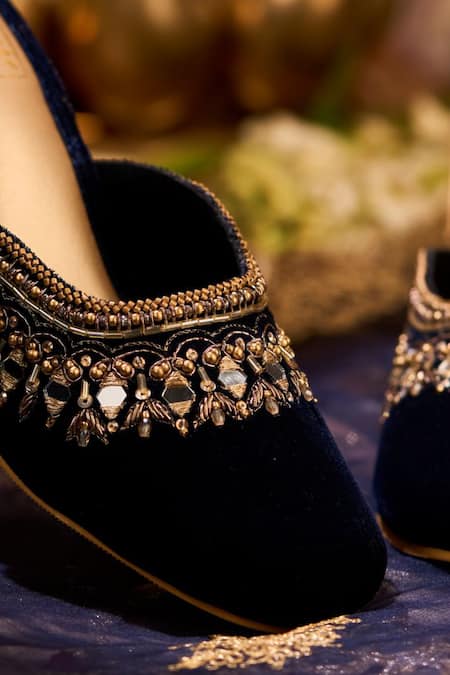 House Of Vian Navy Sequins, Mirrors, Zari, Beads Falak Embellished Mule Heels Online at Aza Fashions House Of Vian_Navy Sequins, Mirrors, Zari, Beads Falak Embellished Mule Heels _Online_at_Aza_Fashions