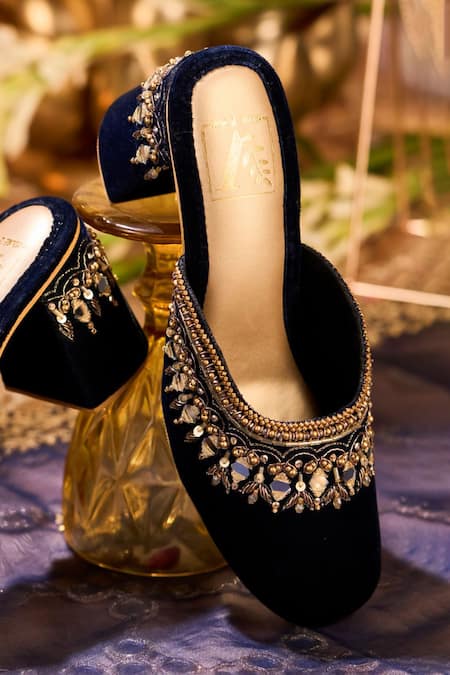 Shop House Of Vian Navy Sequins, Mirrors, Zari, Beads Falak Embellished Mule Heels Online at Aza Fashions Shop_House Of Vian_Navy Sequins, Mirrors, Zari, Beads Falak Embellished Mule Heels _Online_at_Aza_Fashions