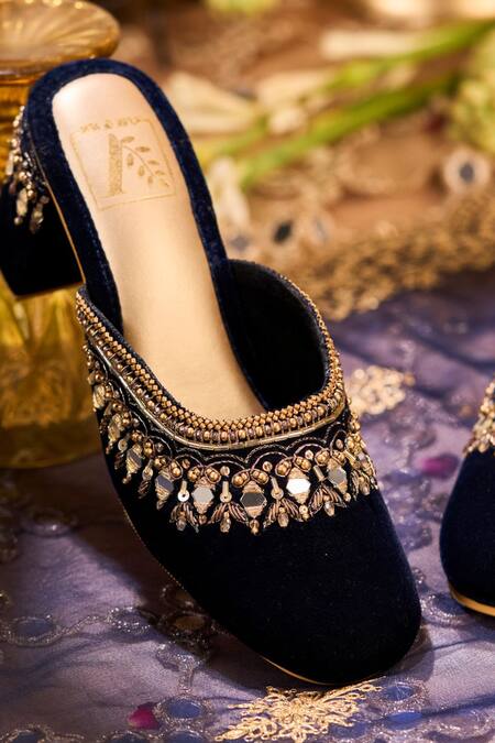 Buy House Of Vian Navy Sequins, Mirrors, Zari, Beads Falak Embellished Mule Heels Buy_House Of Vian_Navy Sequins, Mirrors, Zari, Beads Falak Embellished Mule Heels