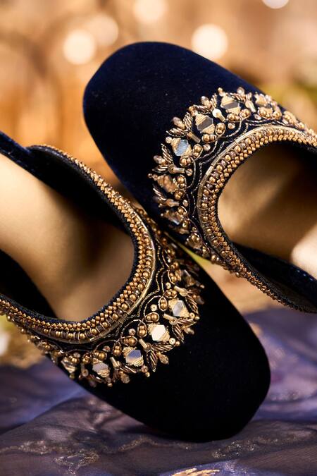 Shop House Of Vian Navy Sequins, Mirrors, Zari, Beads Falak Embellished Mule Heels Shop_House Of Vian_Navy Sequins, Mirrors, Zari, Beads Falak Embellished Mule Heels