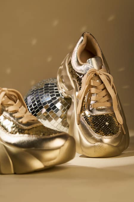 House Of Vian_Gold Aurelia Embellished Sneakers _Online_at_Aza_Fashions