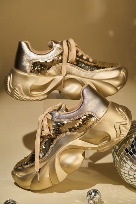 Buy_House Of Vian_Gold Aurelia Embellished Sneakers _Online_at_Aza_Fashions