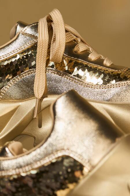 Shop_House Of Vian_Gold Aurelia Embellished Sneakers _Online_at_Aza_Fashions