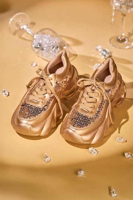 House Of Vian Aurelia Rose Gold Embellished Sneakers 