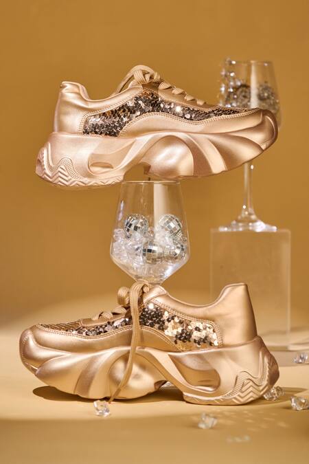 House Of Vian_Rose Gold Aurelia Embellished Sneakers _Online_at_Aza_Fashions