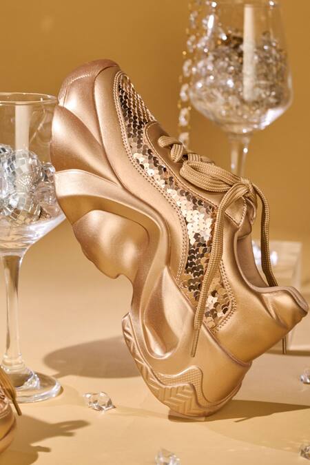 Buy_House Of Vian_Rose Gold Aurelia Embellished Sneakers _Online_at_Aza_Fashions