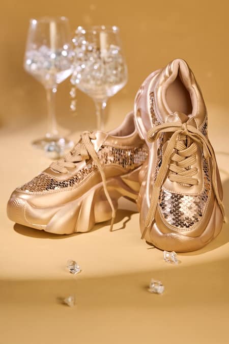 House Of Vian Aurelia Rose Gold Embellished Sneakers 