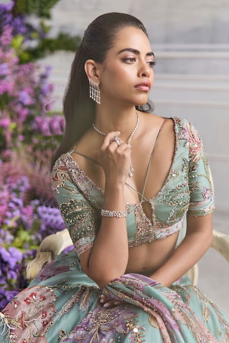 Mahima Mahajan_Green Silk Organza Embroidery, Sequins, Niara Floral Lehenga Set With Dupatta _Online_at_Aza_Fashions