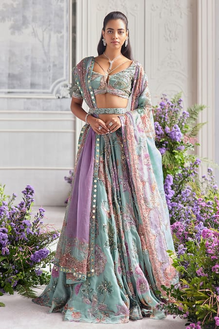 Mahima Mahajan Niara Embroidered Lehenga Set With Two Dupattas & Belt 