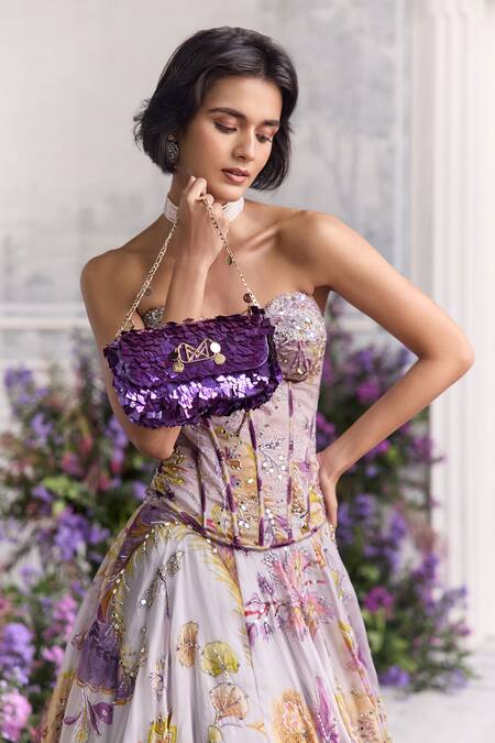 Mahima Mahajan Lilac Silk Organza Sequins, Stones, Elanor Floral Corset And Lehenga Set Online at Aza Fashions Mahima Mahajan_Lilac Silk Organza Sequins, Stones, Elanor Floral Corset And Lehenga Set _Online_at_Aza_Fashions