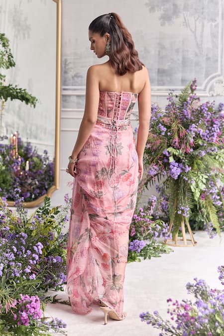 Mahima Mahajan Inara Floral Print Corset & Draped Dress Set  