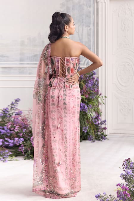 Mahima Mahajan Aviva Floral Embroidered Pre-Draped Saree & Corset Set 