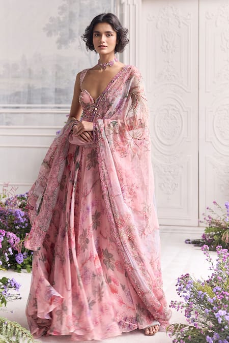 Buy Mahima Mahajan Pink Silk Organza Sequins, Aqeela Floral Printed Anarkali And Dupatta Set Online at Aza Fashions Buy_Mahima Mahajan_Pink Silk Organza Sequins, Aqeela Floral Printed Anarkali And Dupatta Set _Online_at_Aza_Fashions