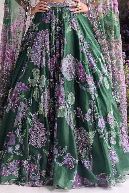 Mahima Mahajan_Green Silk Organza Embroidery, Sequins, Beads, Metallic Adaia Lehenga Set _at_Aza_Fashions