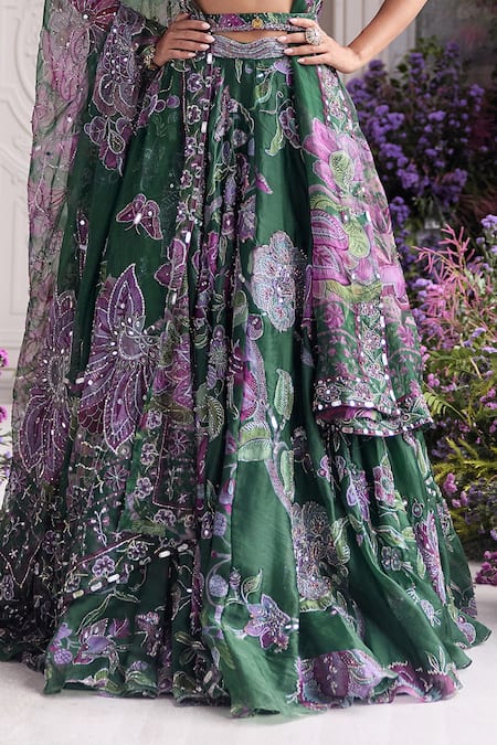 Mahima Mahajan_Green Silk Organza Embroidery, Sequins, Zari Adaia Bridal Lehenga Set _Online_at_Aza_Fashions