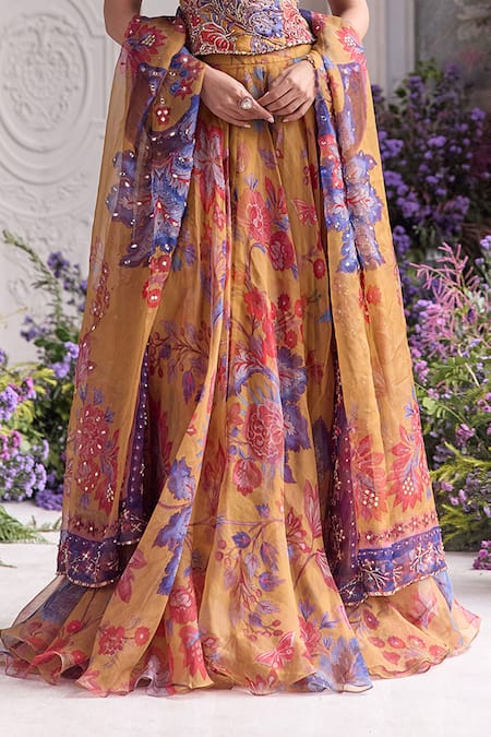 Mahima Mahajan_Multi Color Silk Organza Sequins, Beads, Liba Floral Print Anarkali Set _Online_at_Aza_Fashions
