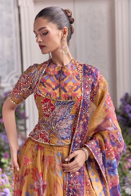 Buy_Mahima Mahajan_Multi Color Silk Organza Sequins, Beads, Liba Floral Print Anarkali Set _Online_at_Aza_Fashions