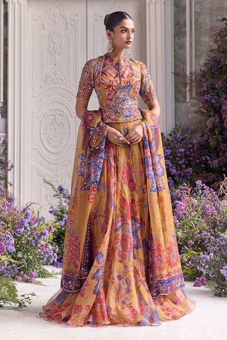 Mahima Mahajan_Multi Color Silk Organza Sequins, Beads, Liba Floral Print Anarkali Set _at_Aza_Fashions