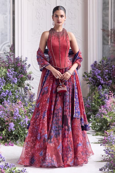 Mahima Mahajan Safiya Embroidered Corset & Floral Printed Lehenga Set 