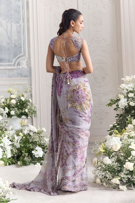 Mahima Mahajan Farida Floral Embroidered Pre-Draped Saree & Blouse Set 