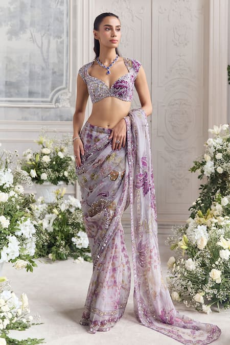 Mahima Mahajan Farida Floral Embroidered Pre-Draped Saree & Blouse Set 