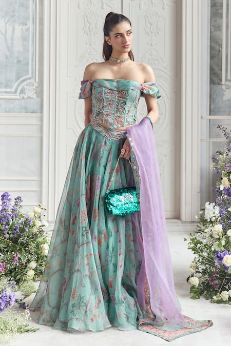 Mahima Mahajan Camila Floral Print Corset Lehenga Set  