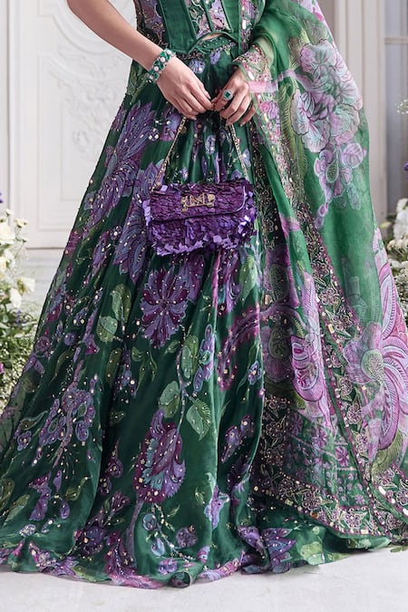 Mahima Mahajan_Green Silk Organza Sequins, Embroidery Halter Neck, Zuha Printed Lehenga Set  _at_Aza_Fashions