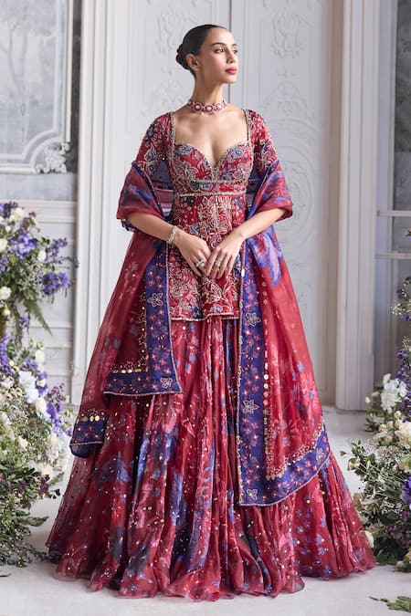 Mahima Mahajan Selina Embroidered Peplum Kurta & Lehenga Set 