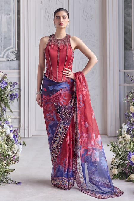 Mahima Mahajan Farisha Embroidered Corset & Printed Saree Set 