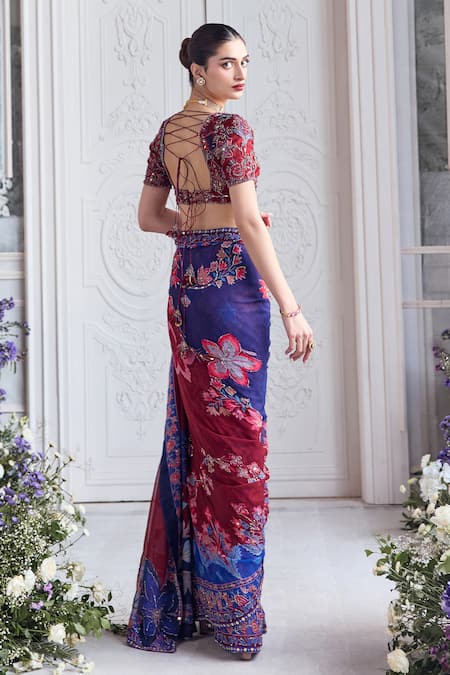 Mahima Mahajan Samar Floral Print Pre-draped Saree With Blouse 